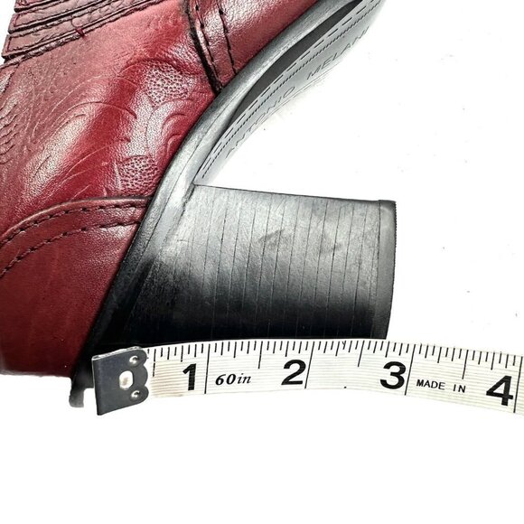 Antonio Melani Shoe Boot 6.5 Red Leather Tooled Western Bootie Heel Womens - Picture 12 of 12